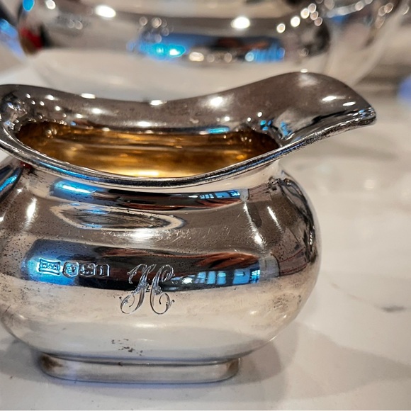 COPY - Solid sterling Silver English Tea Set with Black Handles - Picture 14 of 16